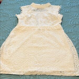 HYFVE White Lace High-Neck Sleeveless Dress